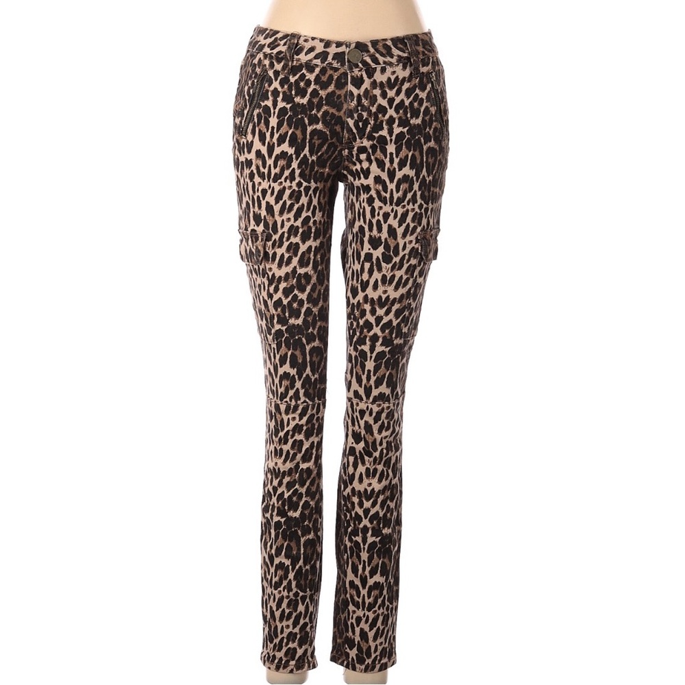 Ashely Mason Cheetah Animal Print Skinny Jean Cargo Pants Brown, Tan, and Black